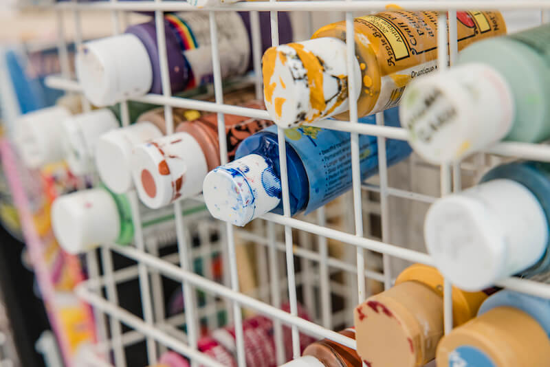 Paint bottles in holder